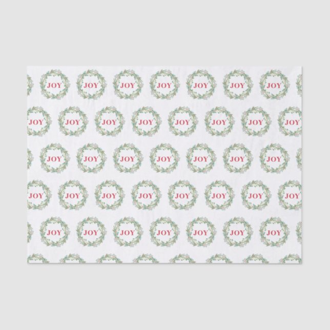 Simple Elegant Wreath Joy Modern Christmas Tissue Paper (Front)