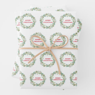 Simple Elegant Wreath Joy Modern Christmas Wrapping Paper Sheet
