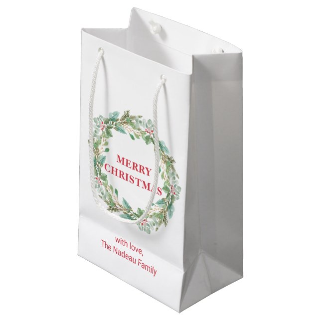 Simple Elegant Wreath Modern Christmas Small Gift Bag (Front Angled)