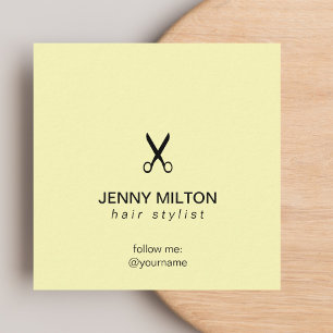 Simple Elegant Yellow Black Scissors Hair Stylist Square Business Card
