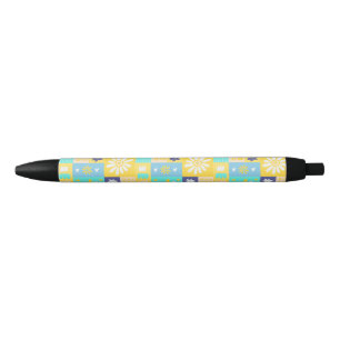  Simple Elegant Yellow Block Flower Black Ink Pen