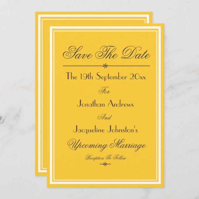 Simple Elegant Yellow White Save The Date Wedding Announcement (Front/Back)