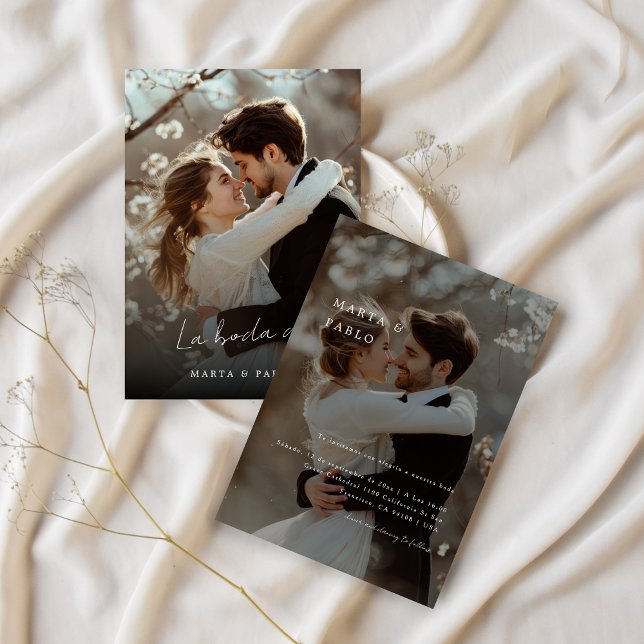 Simple Elegante Boda Spanish Wedding Photo Overlay Invitation (Creator Uploaded)