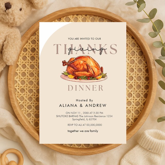 Simple Elegent Modern Thanksgiving Dinner Invitation (Creator Uploaded)