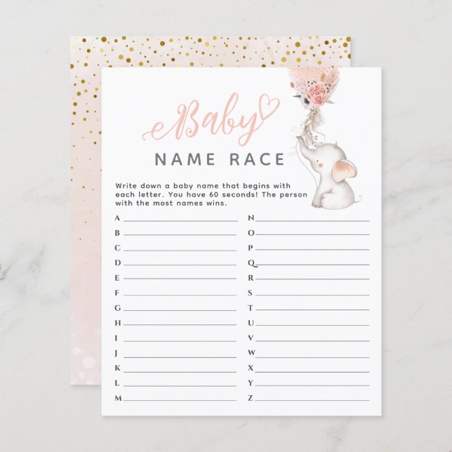 Simple Elephant & Balloon Baby Shower Game (Front/Back)