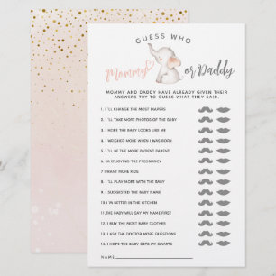 Simple Elephant & Balloon Girl Baby Shower Game