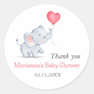 Simple Elephant & Heart Balloon Baby Shower Classic Round Sticker