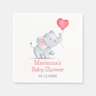 Simple Elephant & Heart Balloon Baby Shower Napkin