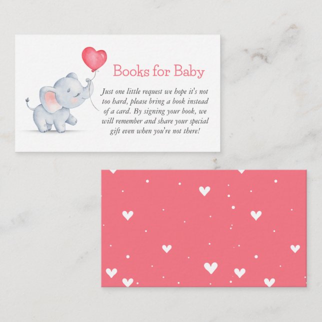 Simple Elephant & Heart Balloon Books for Baby Enclosure Card (Front/Back)