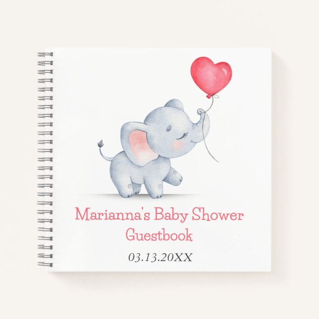 Simple Elephant & Heart Balloon Guestbook Notebook (Front)