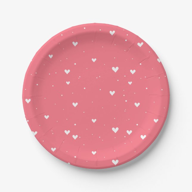 Simple Elephant & Red Heart Balloon Baby Shower Paper Plate (Front)