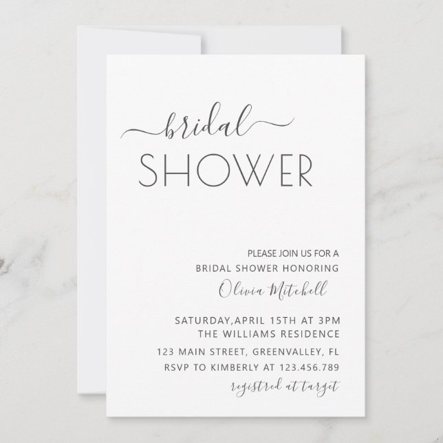Simple Elgant Classic & Minimal Bridal Shower Invitation (Front)