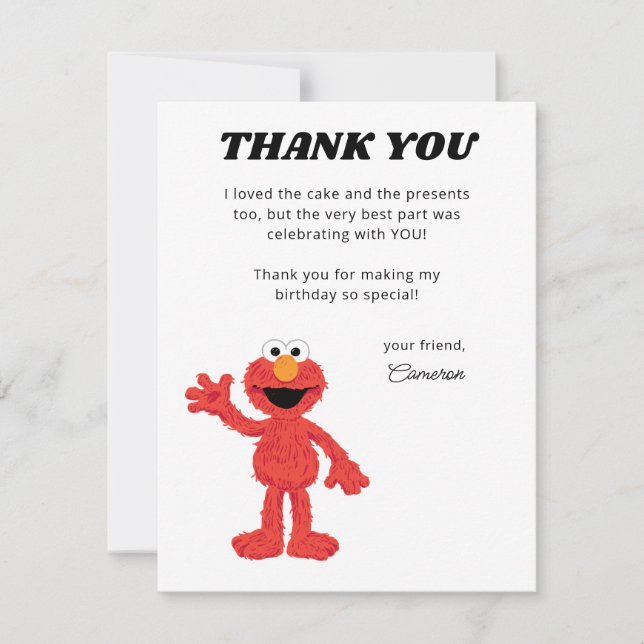 Simple Elmo 1st Birthday Thank You Card (Front)