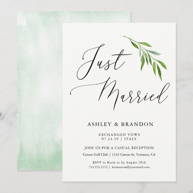 Simple Elopement Announcement Cards | Just Married (Front/Back)