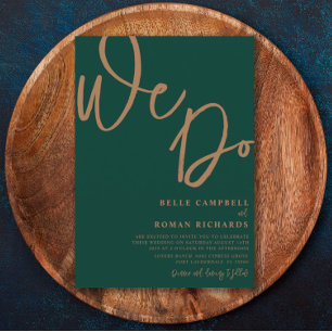 Simple Emerald & Gold Calligraphy Wedding  Invitation