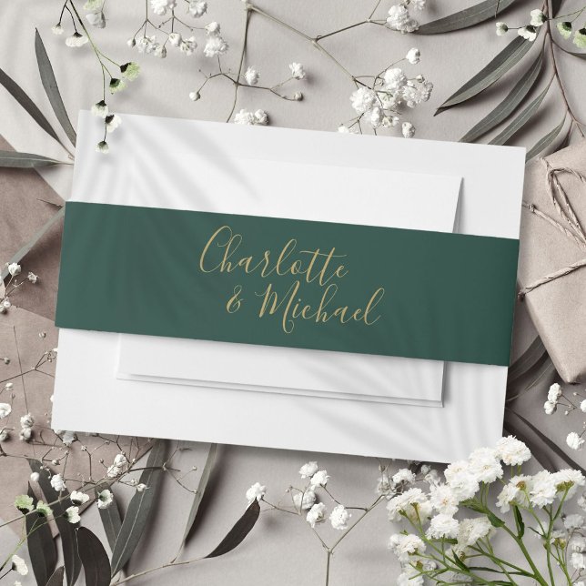 Simple Emerald Green And Gold Signature Invitation Belly Band (Simple Emerald Green And Gold Signature Invitation Belly Band)