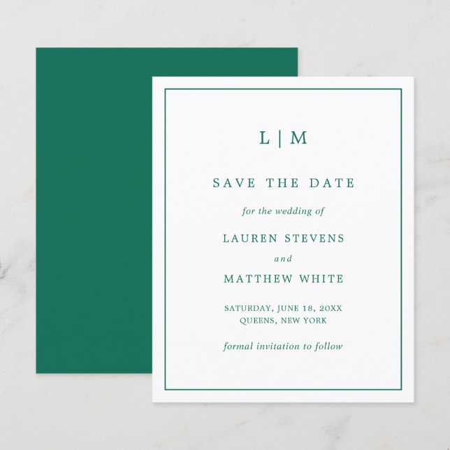 Simple Emerald Green Budget Wedding Save the Date (Front/Back)