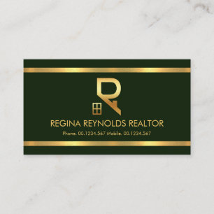 Simple Emerald Green Gold Border Stripes Business Card