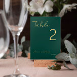 Simple Emerald Green Gold Modern Minimalist Table Number<br><div class="desc">Customise this stylish simple minimalist elegant modern emerald green and gold table number card. Please note that the gold in this design is a yellow colour print,  not an actual gold foil.</div>