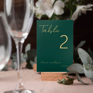 Simple Emerald Green Gold Modern Minimalist Table Number