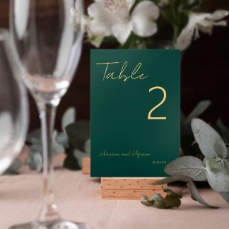 Simple Emerald Green Gold Modern Minimalist Table Number