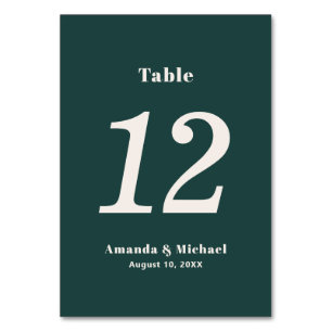 Simple Emerald Green Minimalist Wedding Table Number