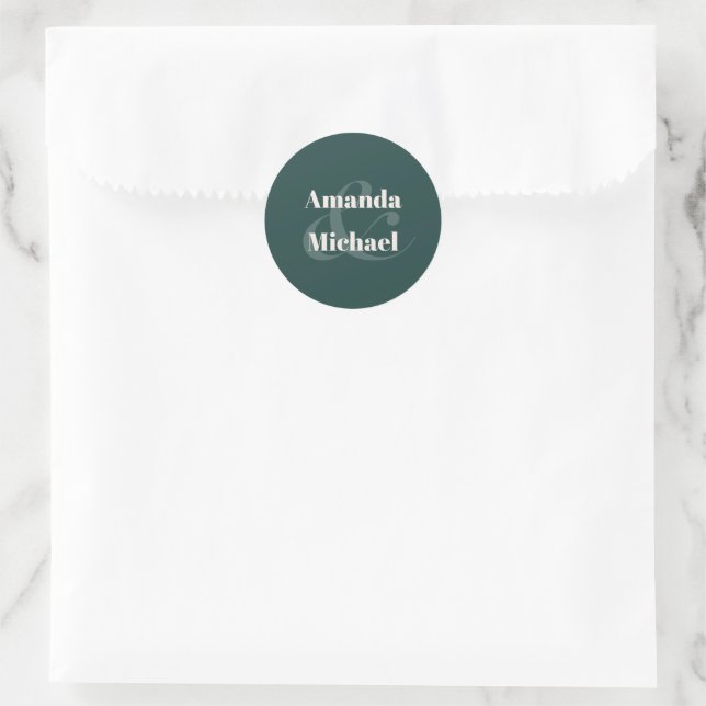 Simple Emerald Green Modern Bride and Groom Classic Round Sticker (Bag)