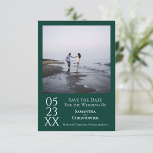 Simple Emerald Green Modern Minimal Photo Wedding Save The Date
