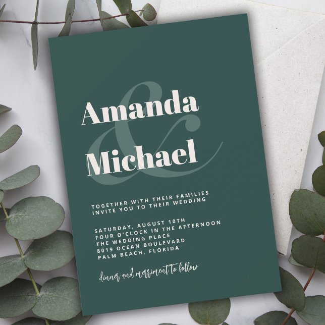Simple Emerald Green Modern Minimalist Wedding Invitation (Creator Uploaded)