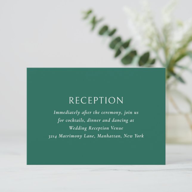 Simple Emerald Green Modern Wedding Enclosure Card (Standing Front)