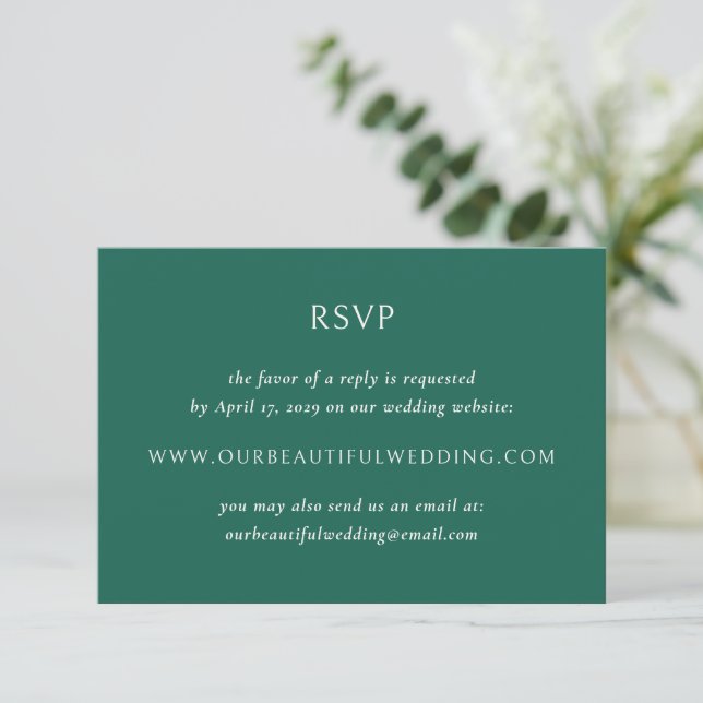 Simple Emerald Green Modern Wedding RSVP Card (Standing Front)