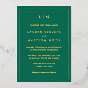 Simple Emerald Green Monogram Elegant Wedding