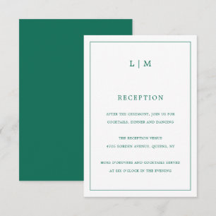 Simple Emerald Green Monogram Elegant Wedding Enclosure Card