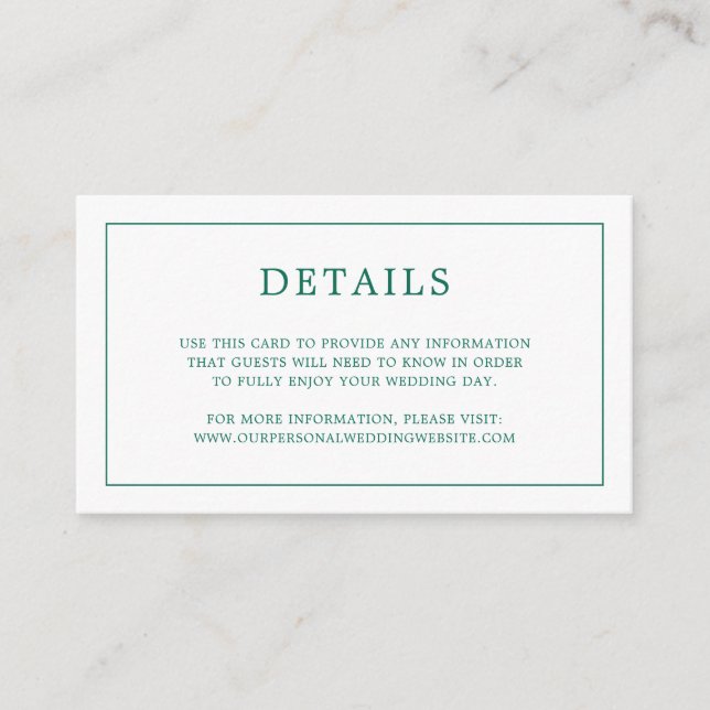 Simple Emerald Green Monogram Elegant Wedding Enclosure Card (Front)
