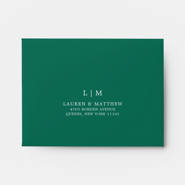 Simple Emerald Green Monogram Elegant Wedding Envelope (Front)