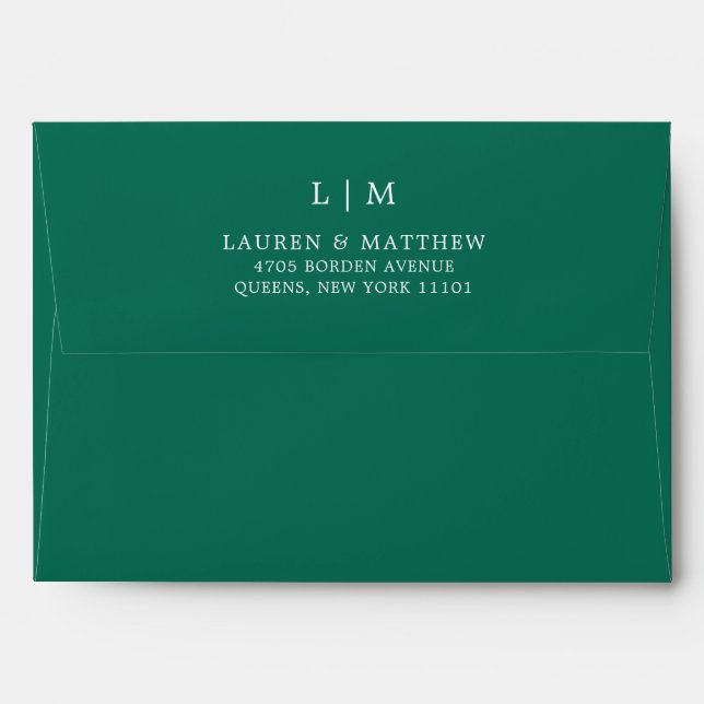 Simple Emerald Green Monogram Elegant Wedding Envelope (Back (Top Flap))