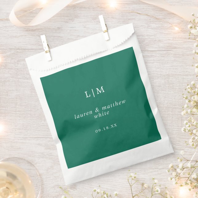 Simple Emerald Green Monogram Elegant Wedding Favour Bags (Clipped)