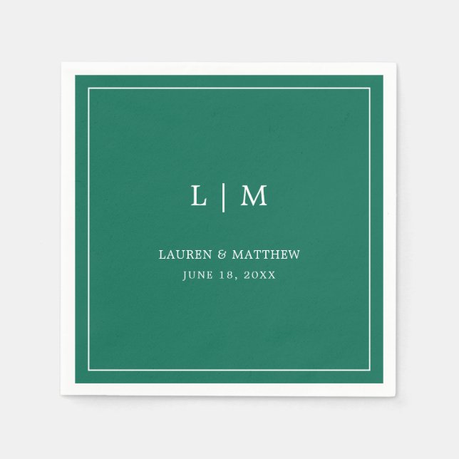 Simple Emerald Green Monogram Elegant Wedding Napkin (Front)