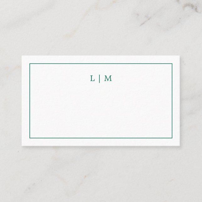 Simple Emerald Green Monogram Elegant Wedding Place Card (Front)