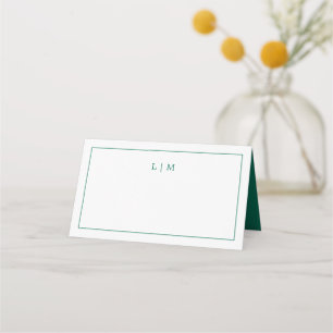 Simple Emerald Green Monogram Elegant Wedding Place Card