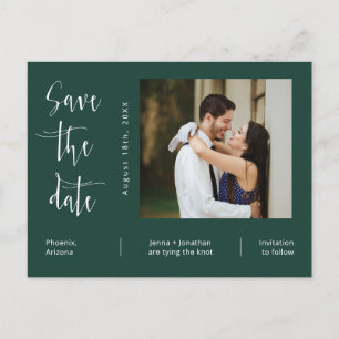 Simple Emerald Green Photo QR Code Save The Date Postcard