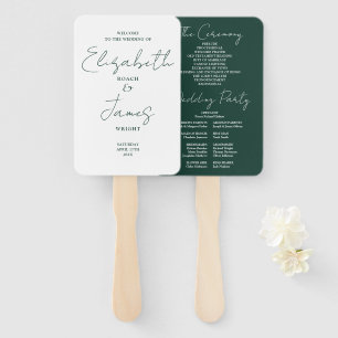 Simple Emerald Green Script Wedding Program Hand Fan