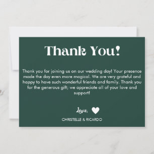 Simple emerald green script wedding thank you announcement