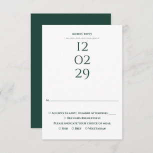 Simple Emerald Green Special Date Wedding RSVP Card