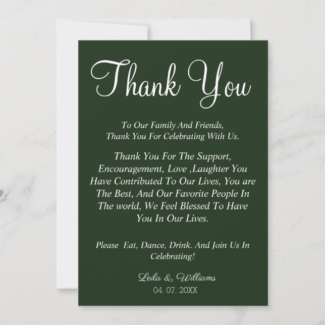 Simple emerald green template thank you wedding (Front)
