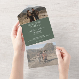 Simple Emerald Green Trendy Photo Wedding All In One Invitation