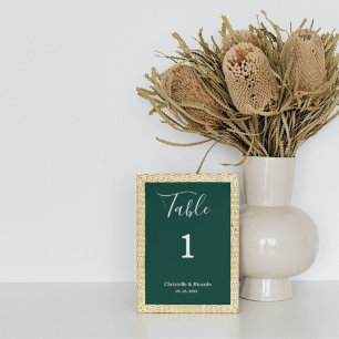 Simple emerald green wedding calligraphy script  table number