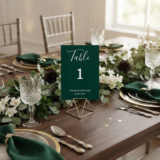 Simple emerald green wedding calligraphy script  table number (Creator Uploaded)