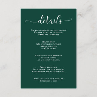 Simple Emerald Green Wedding Enclosure Card