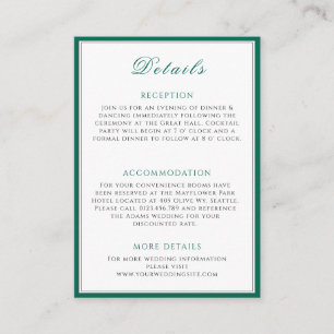 Simple Emerald Green Wedding Info Enclosure Card